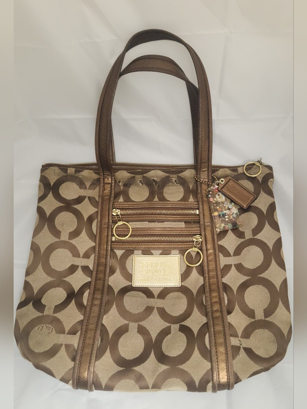 Coach Poppy Lurex Signature Glam Tote Metallic Trim Fair Shape!!